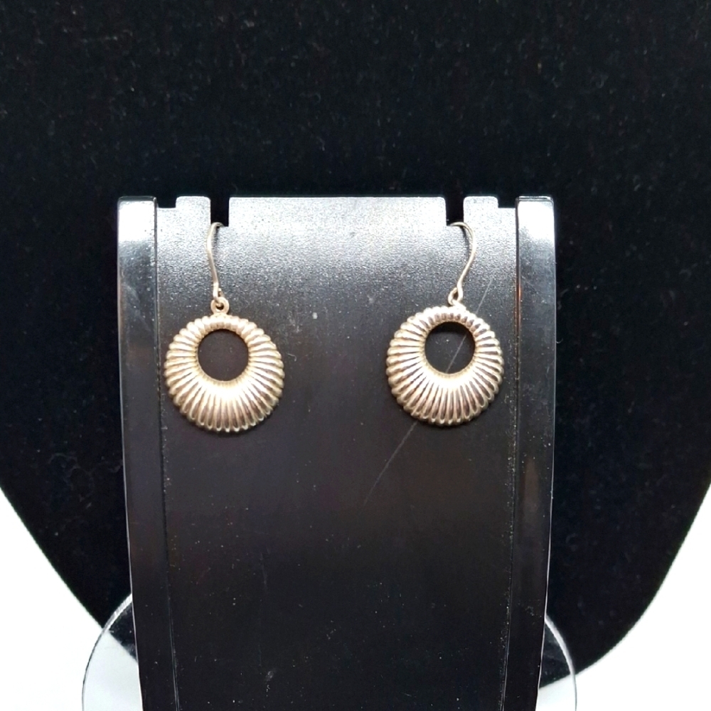 Sterling Silver Disc Dangle Earrings 1.25" Long